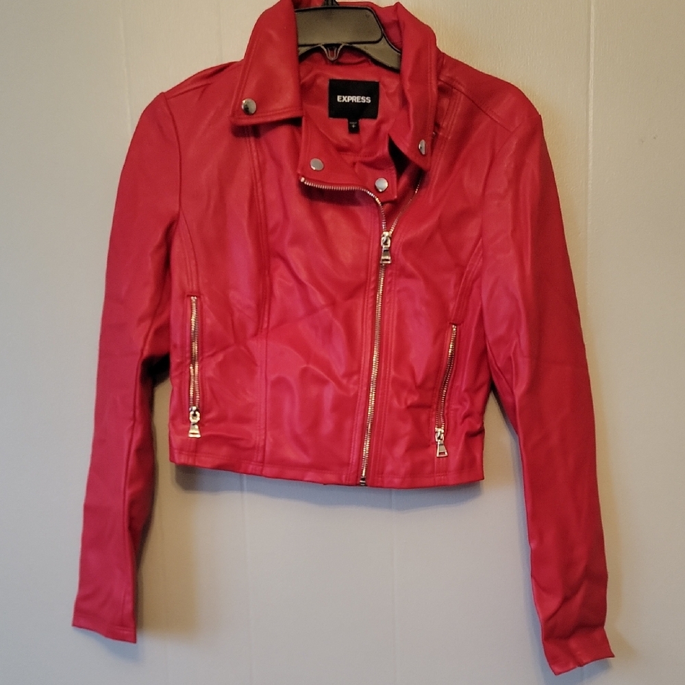 Express Women's Vibrant Red Leather Jacket